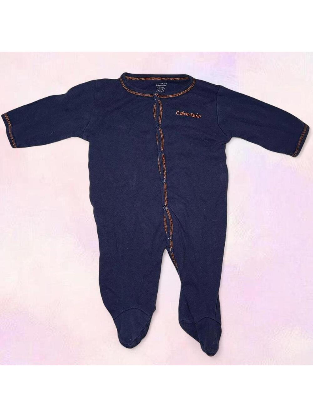 Calvin Klein Baby Orange and Blue Button Up Onesie Size 3-6 Months